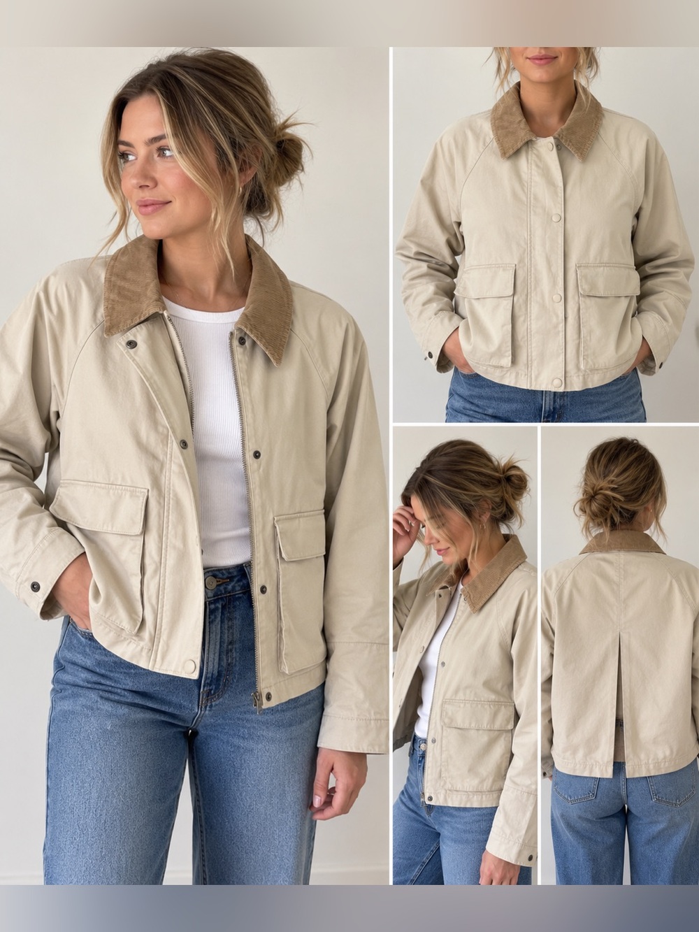 UNIQLO Women’s Utility Chore Jacket M Beige Corduroy Collar Workwear